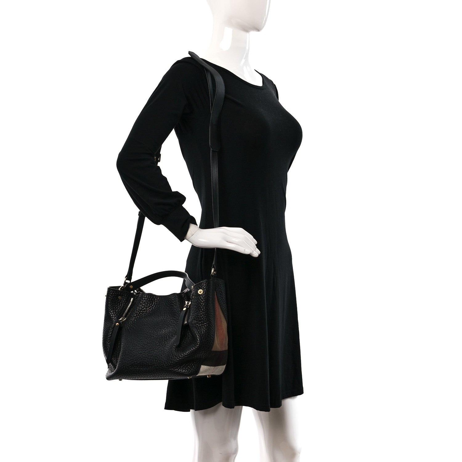 Burberry Grainy Calfskin House Check Small Maidstone Black 3 of 8