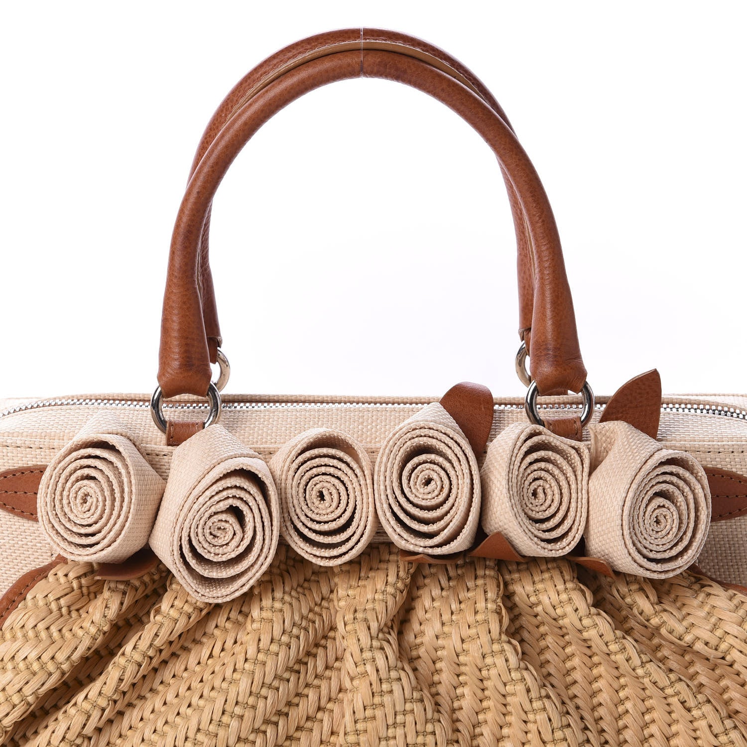 Valentino Garavani Raffia Lacca Fleur Frame Satchel Natural 9 of 9