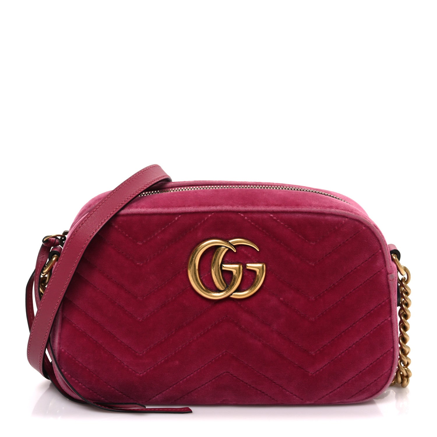 Gucci Velvet Matelasse Small GG Marmont Chain Shoulder Bag Light Raspberry Rose 1 of 10