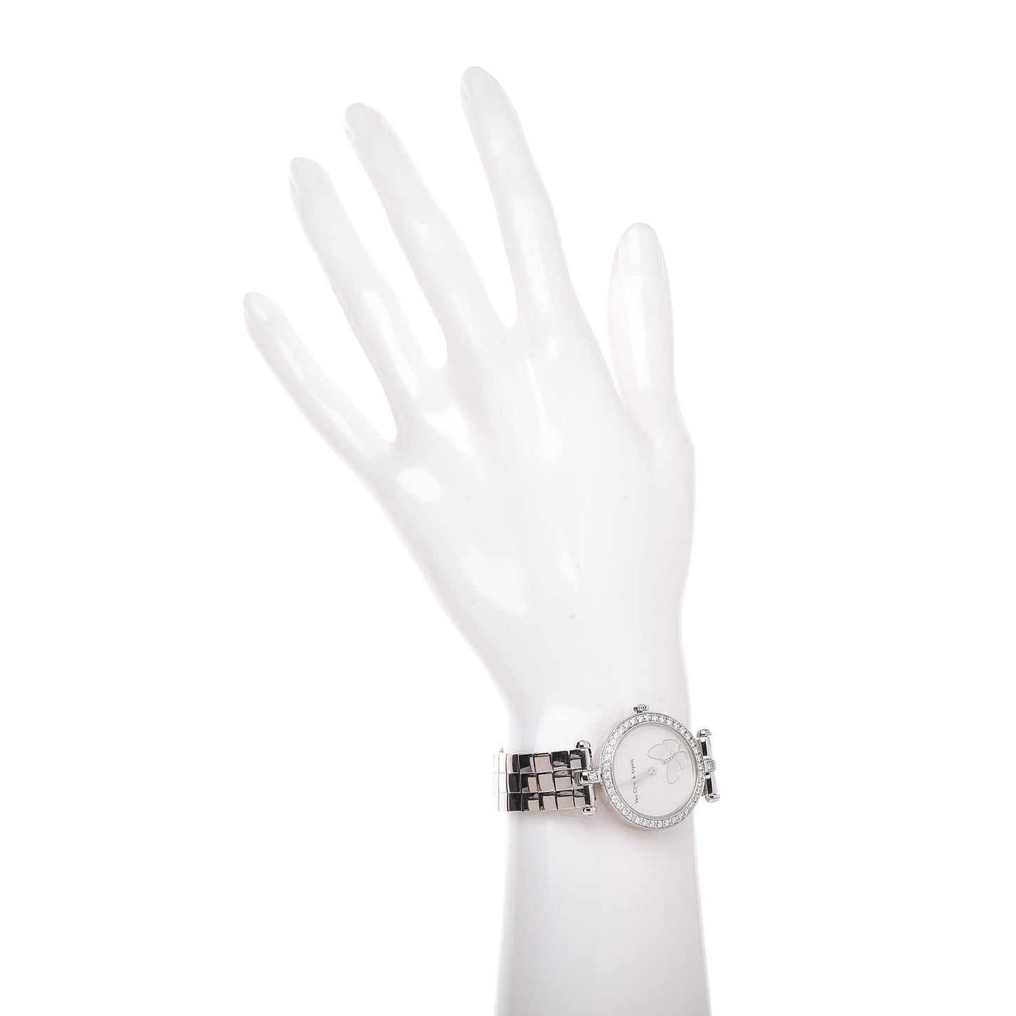 18K White Gold Diamond Bezel Mother of Pearl 28mm Lady Arpels Papillon Quartz Watch