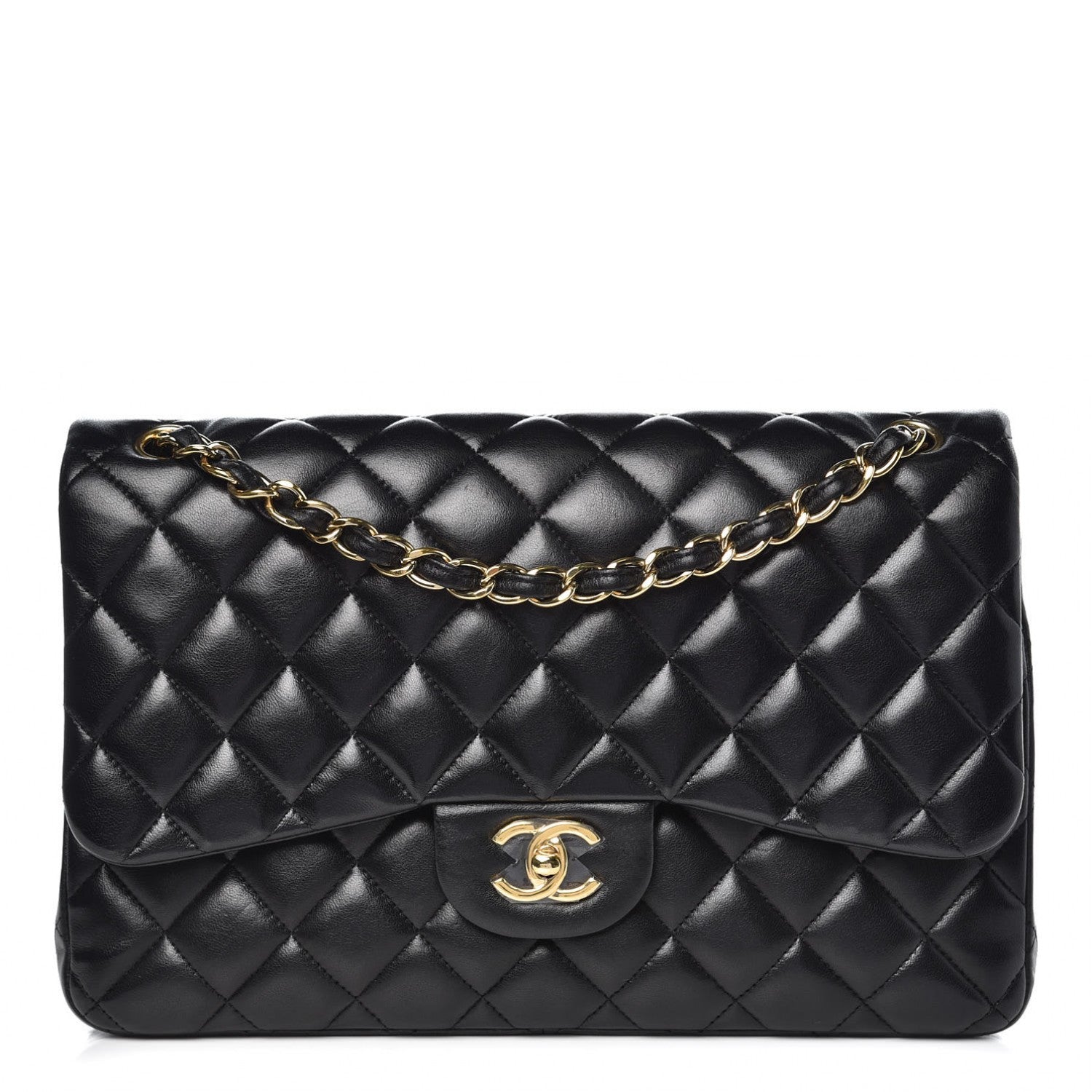 Chanel Lambskin Quilted Jumbo Double Flap Black 1 of 11