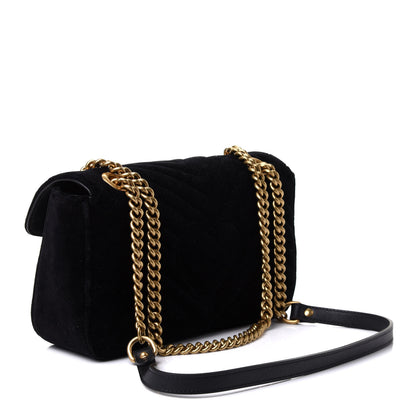 Gucci Velvet Matelasse Small GG Marmont Shoulder Bag Black 3 of 12
