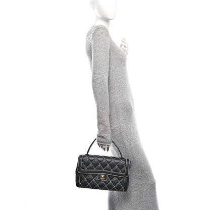 Chanel Calfskin Quilted Wild Stitch Large Top Handle Flap Black 2 of 14