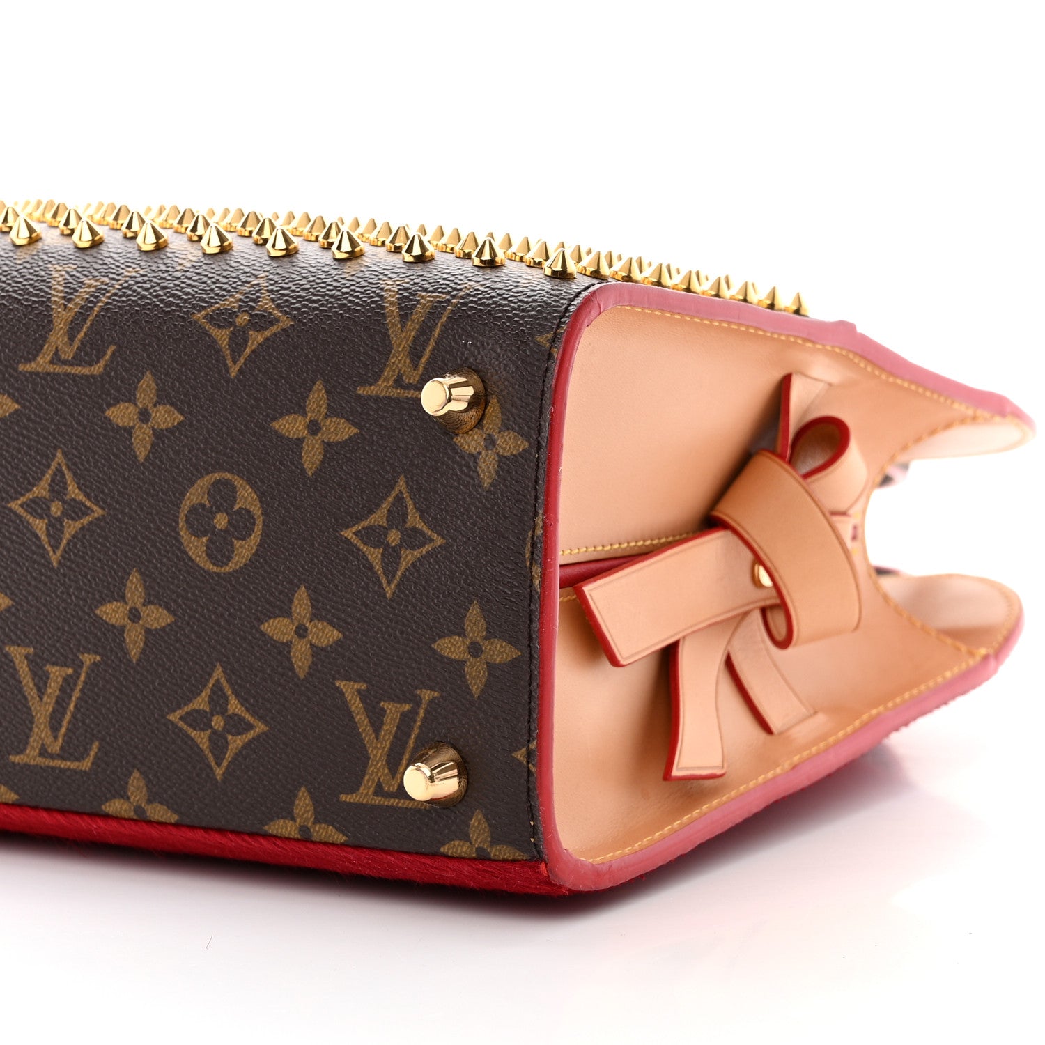 Louis Vuitton Monogram Calf Hair Spikes Iconoclasts Christian Louboutin Tote Red 9 of 14