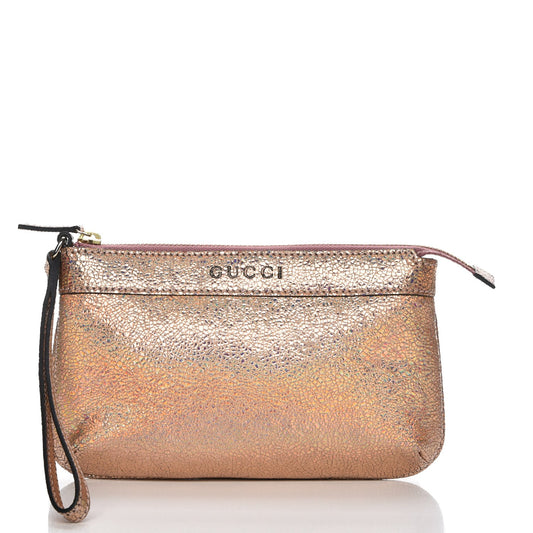 Metallic Crackled Calfskin Wristlet Salmone