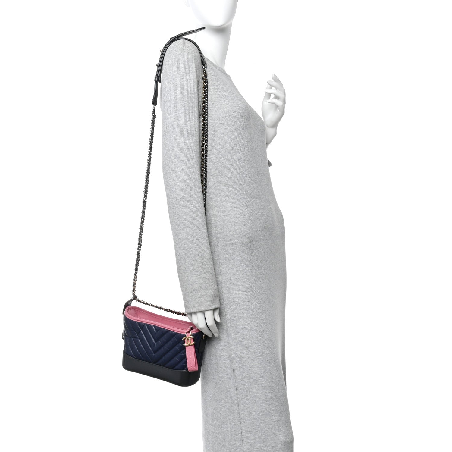 Chanel Aged Calfskin Chevron Quilted Small Gabrielle Hobo Dark Pink Navy 2 of 10