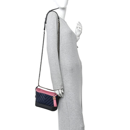 Chanel Aged Calfskin Chevron Quilted Small Gabrielle Hobo Dark Pink Navy 2 of 10