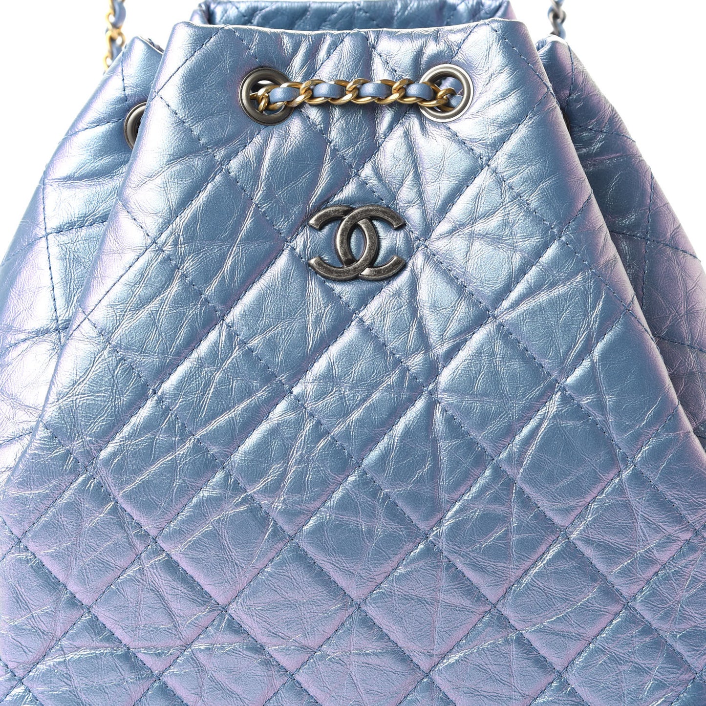 Iridescent Lambskin Calfskin Quilted Gabrielle Backpack Light Purple