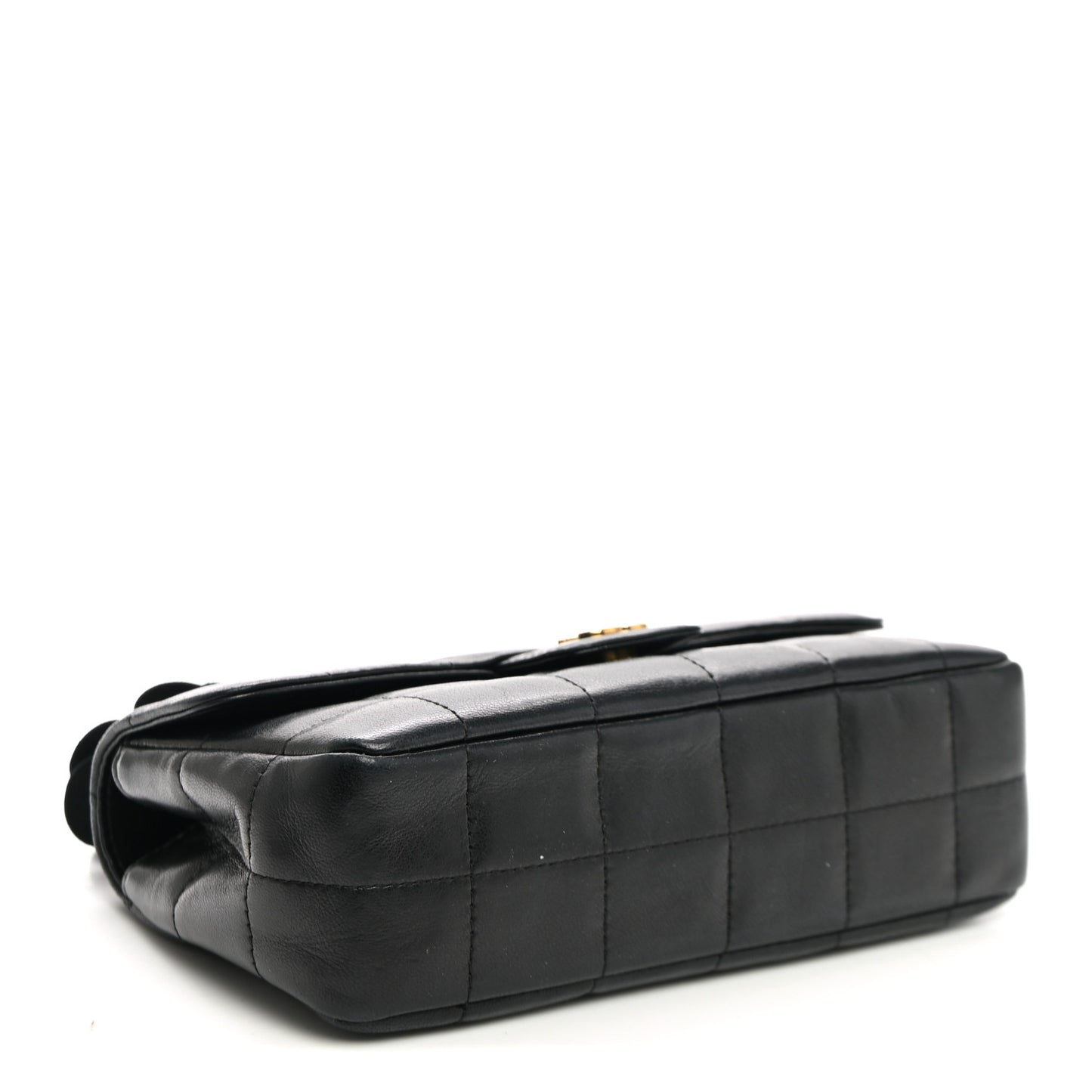 Lambskin Quilted Mini Chocolate Bar Camellia Flap Black