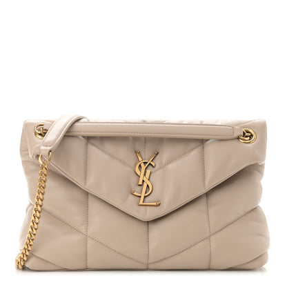 Saint Laurent Lambskin Quilted Small Loulou Puffer Monogram Chain Satchel Dark Beige 1 of 10
