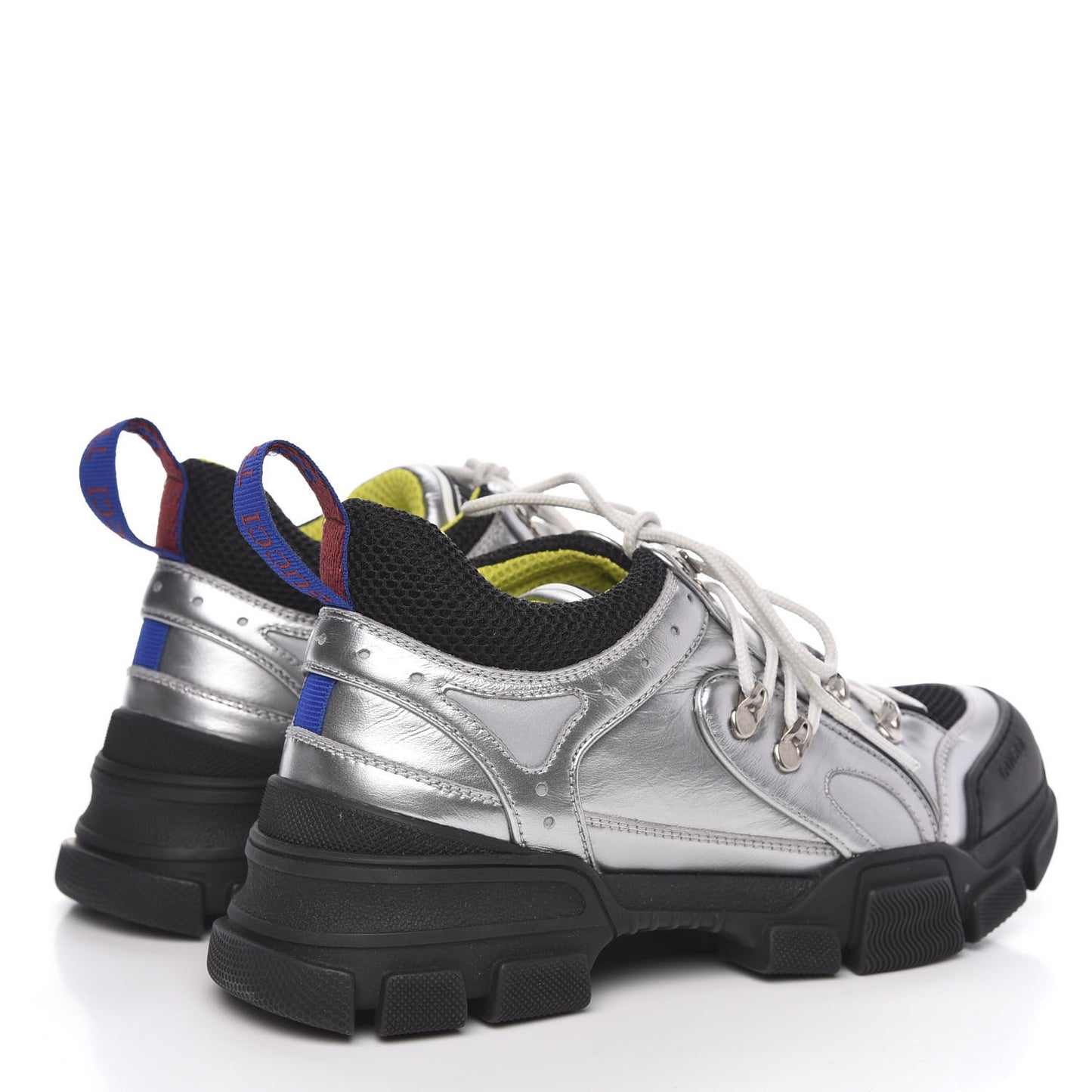 X SEGA Metallic Calfskin Mesh Womens Flashtrek Sneakers 40 Silver Black