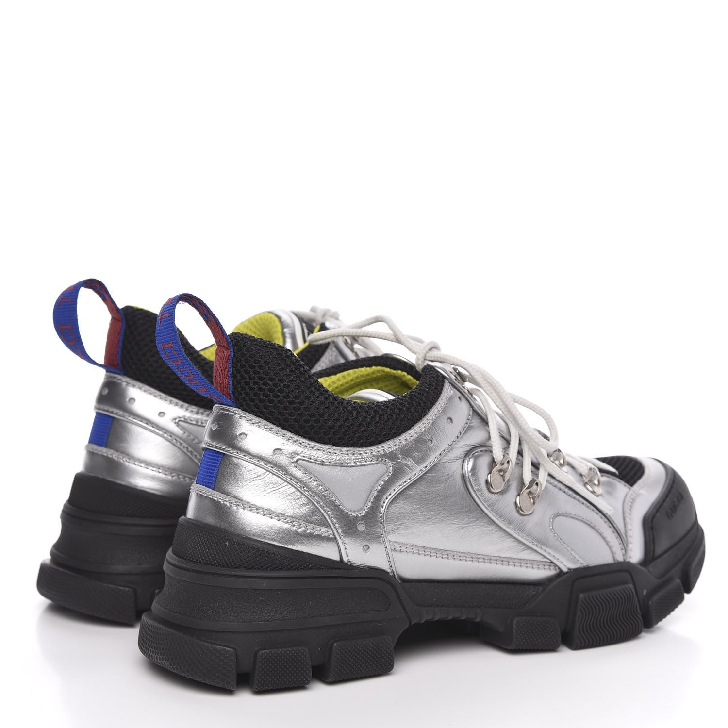 Gucci X SEGA Metallic Calfskin Mesh Womens Flashtrek Sneakers 40 Silver Black 4 of 8