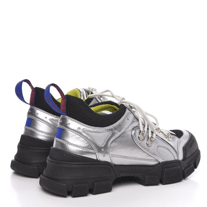 Gucci X SEGA Metallic Calfskin Mesh Womens Flashtrek Sneakers 40 Silver Black 4 of 8