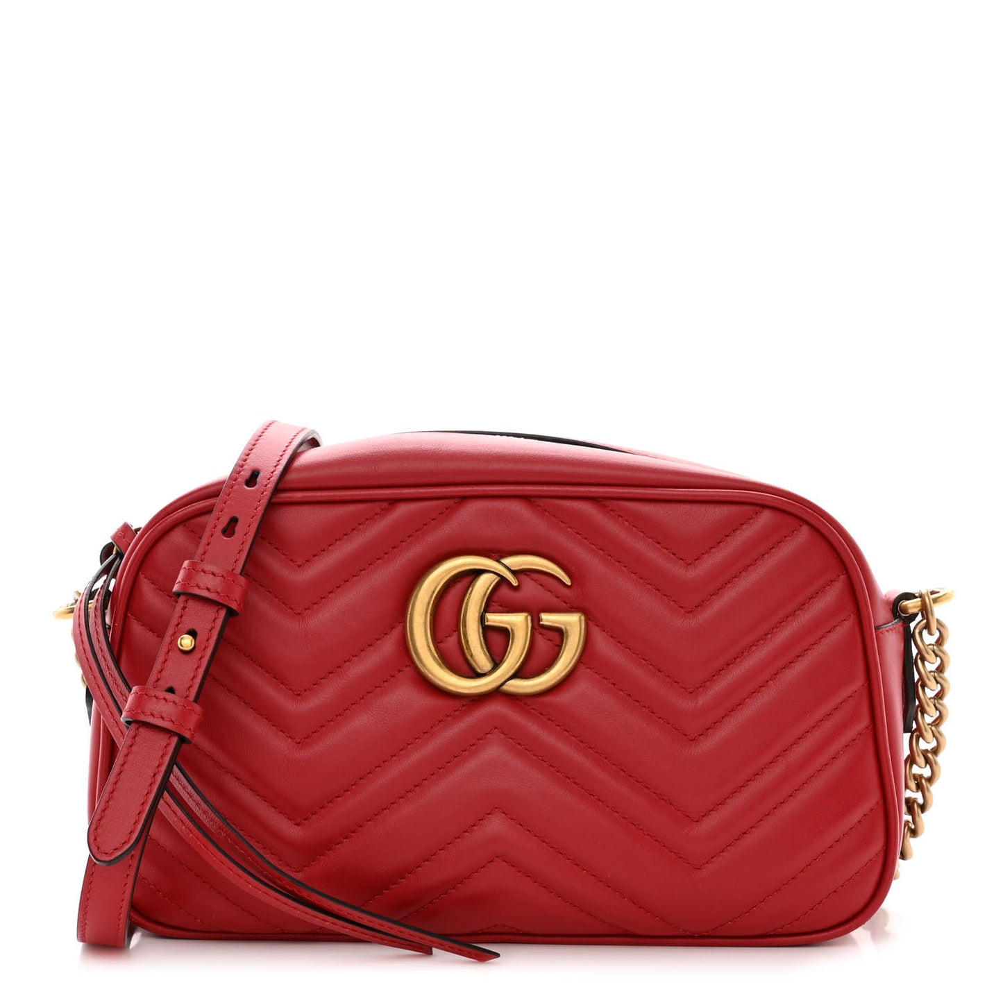 Calfskin Matelasse Small GG Marmont Chain Shoulder Bag Hibiscus Red