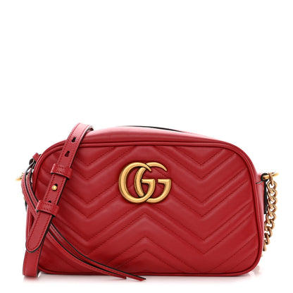 Gucci Calfskin Matelasse Small GG Marmont Chain Shoulder Bag Hibiscus Red 1 of 11