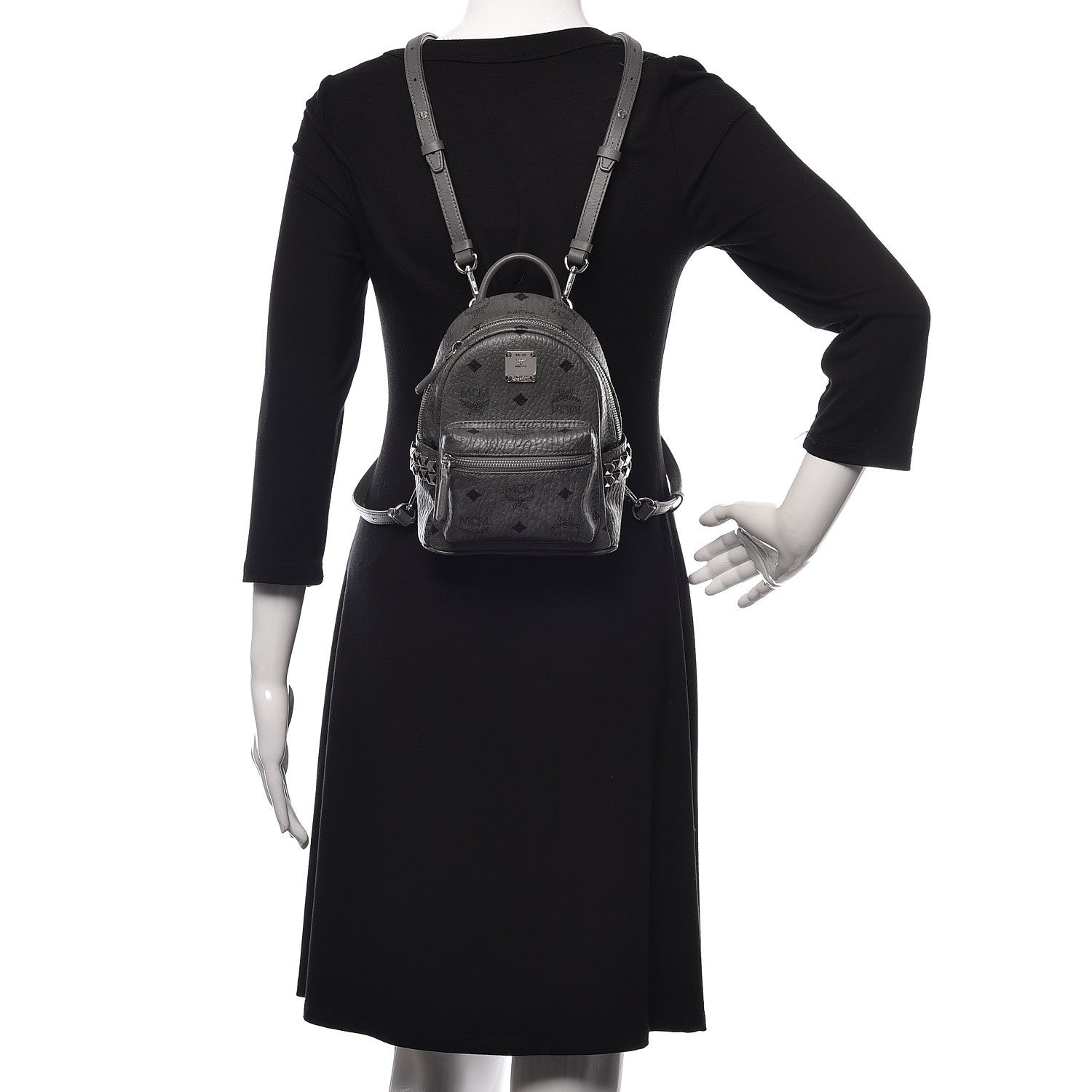 MCM Visetos Studded X-Mini Bebe Boo Backpack Grey 2 of 9