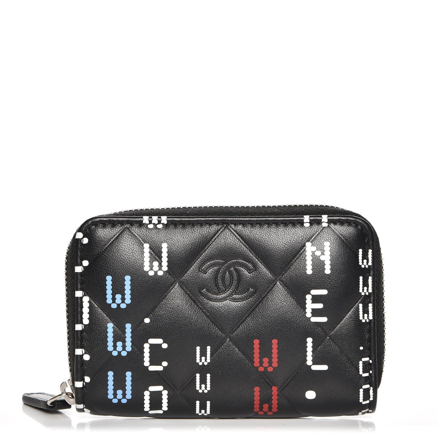 Lambskin Quilted Data Center Zip Around Coin Purse Wallet Black