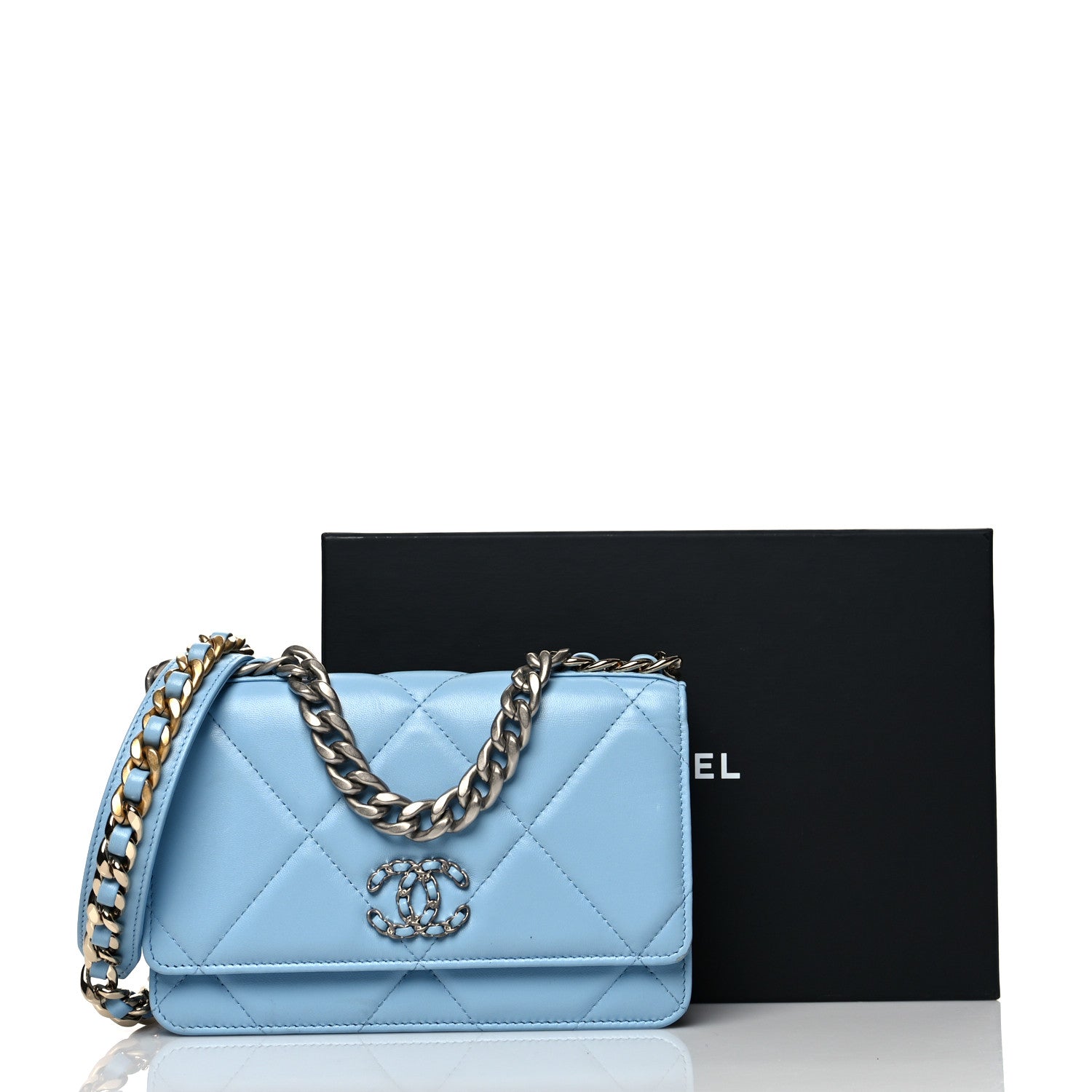 Chanel Lambskin Quilted Chanel 19 Wallet On Chain WOC Light Blue 11 of 11