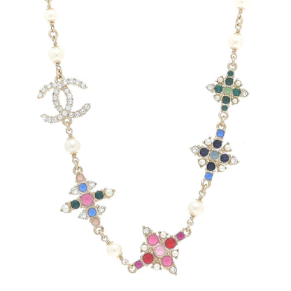 Chanel Pearl Crystal CC Necklace Light Gold Multicolor 1 of 6