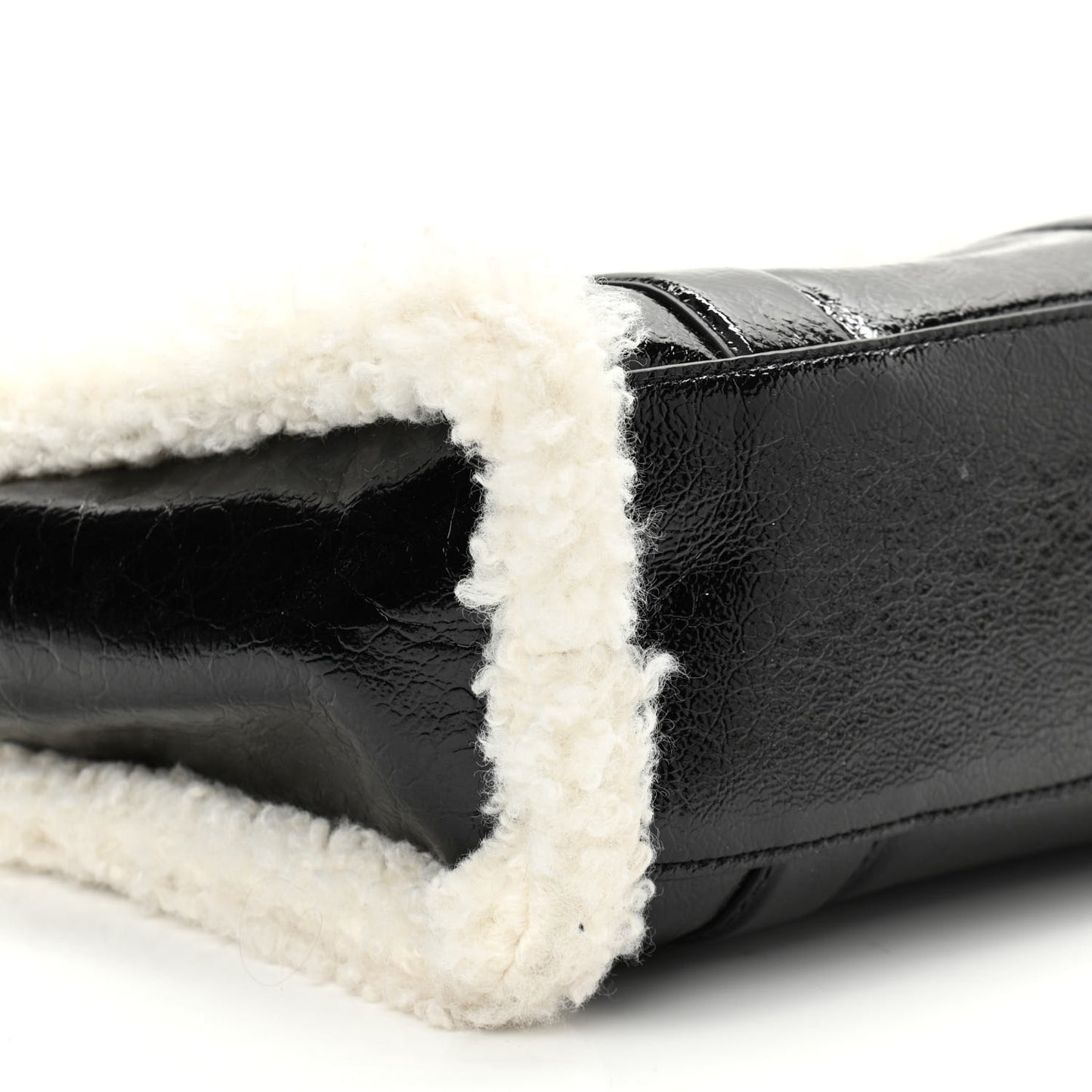 Shiny Calfskin Faux Shearling Small The Traveler Tote Bag Black