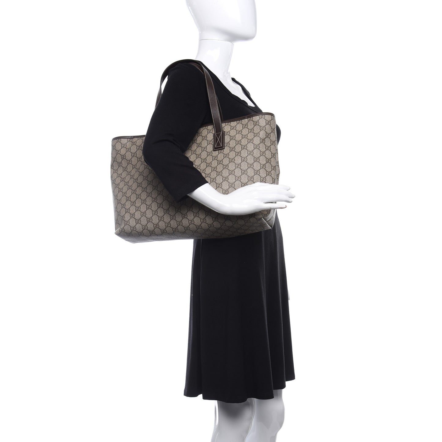 GG Supreme Monogram Medium Zippered Shopping Tote Dark Brown