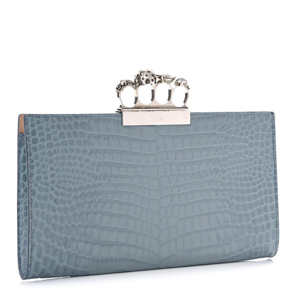 Alexander McQueen Calfskin Crocodile Embossed Knuckle Flat Clutch Black 3 of 11