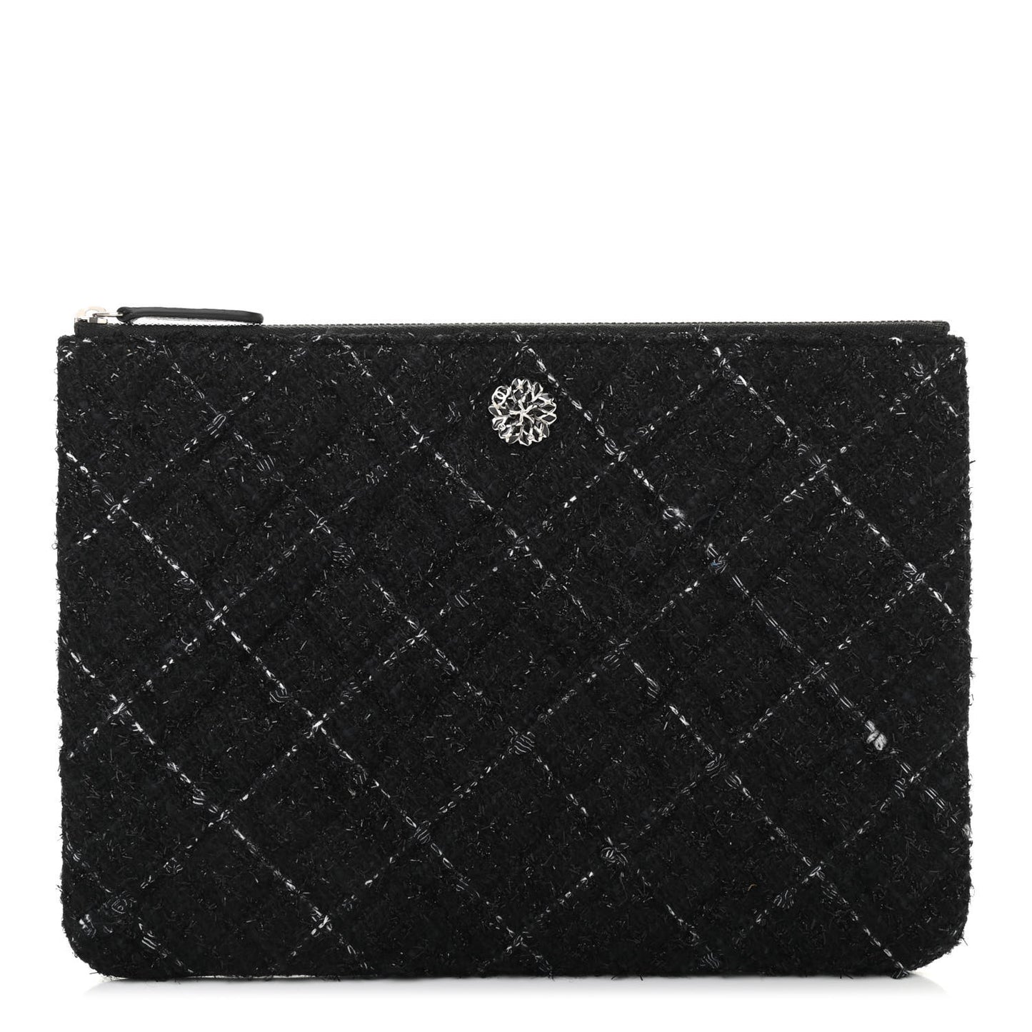 Tweed Lambskin Quilted Small Case Black