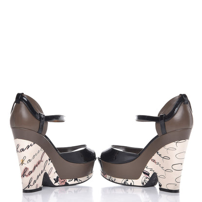 Chanel Patent Cursive Logo Wedge Sandals 39 Multicolor 10 of 11