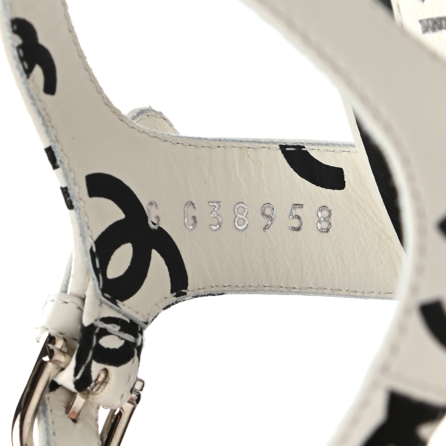 Chanel Printed Lambskin CC Platform Sandals 36 White Black 8 of 9