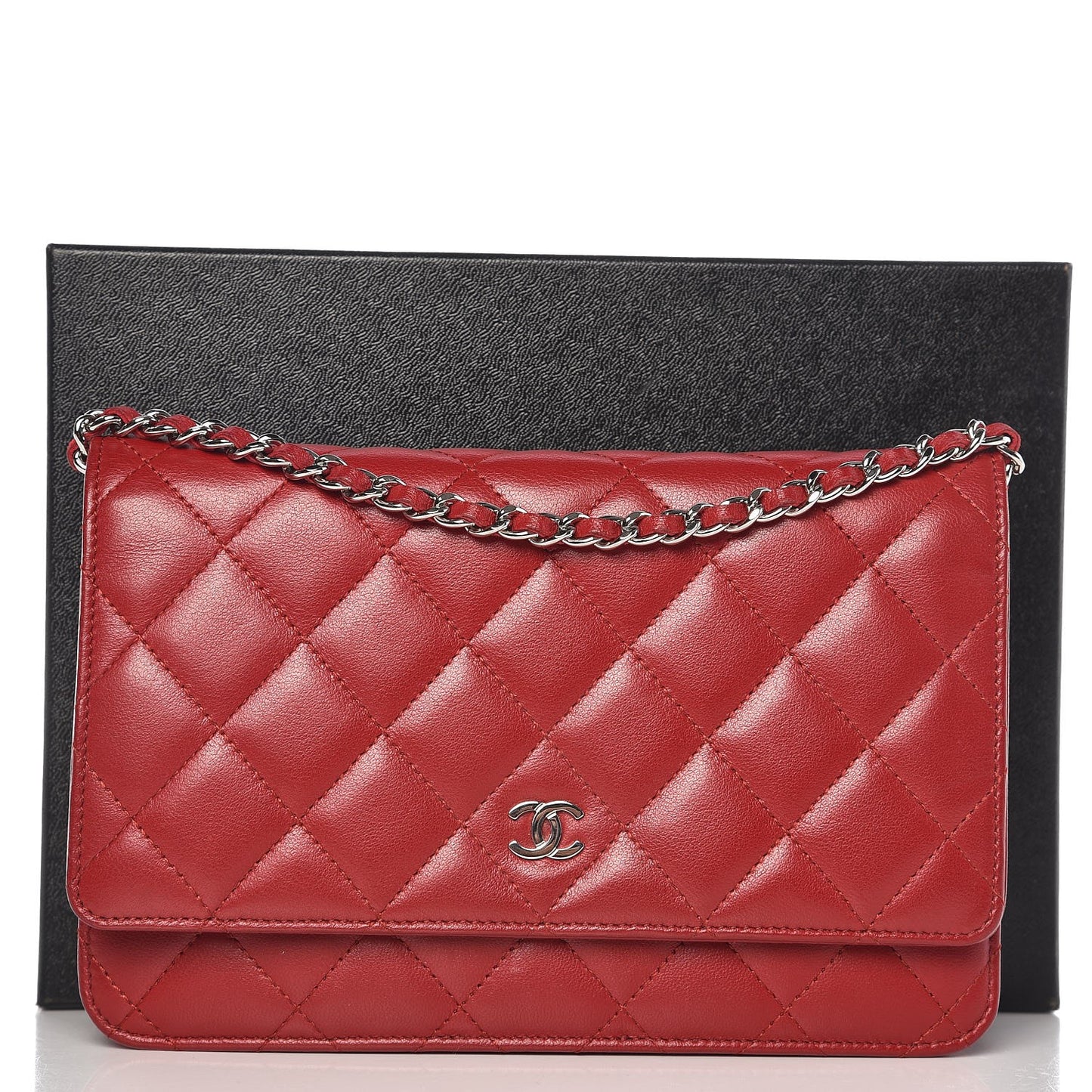 Lambskin Quilted Wallet On Chain WOC Red