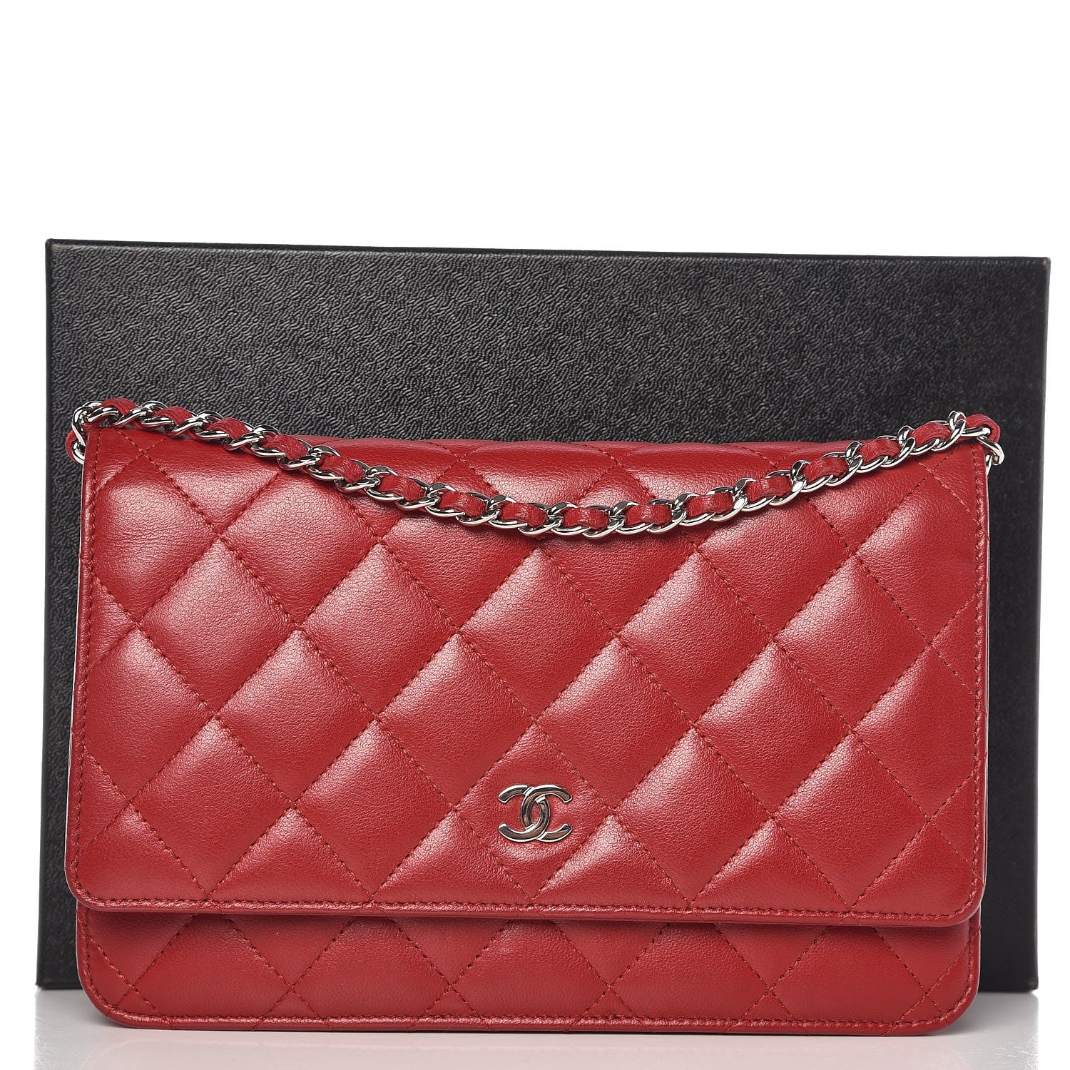 Chanel Lambskin Quilted Wallet On Chain WOC Red 11 of 11
