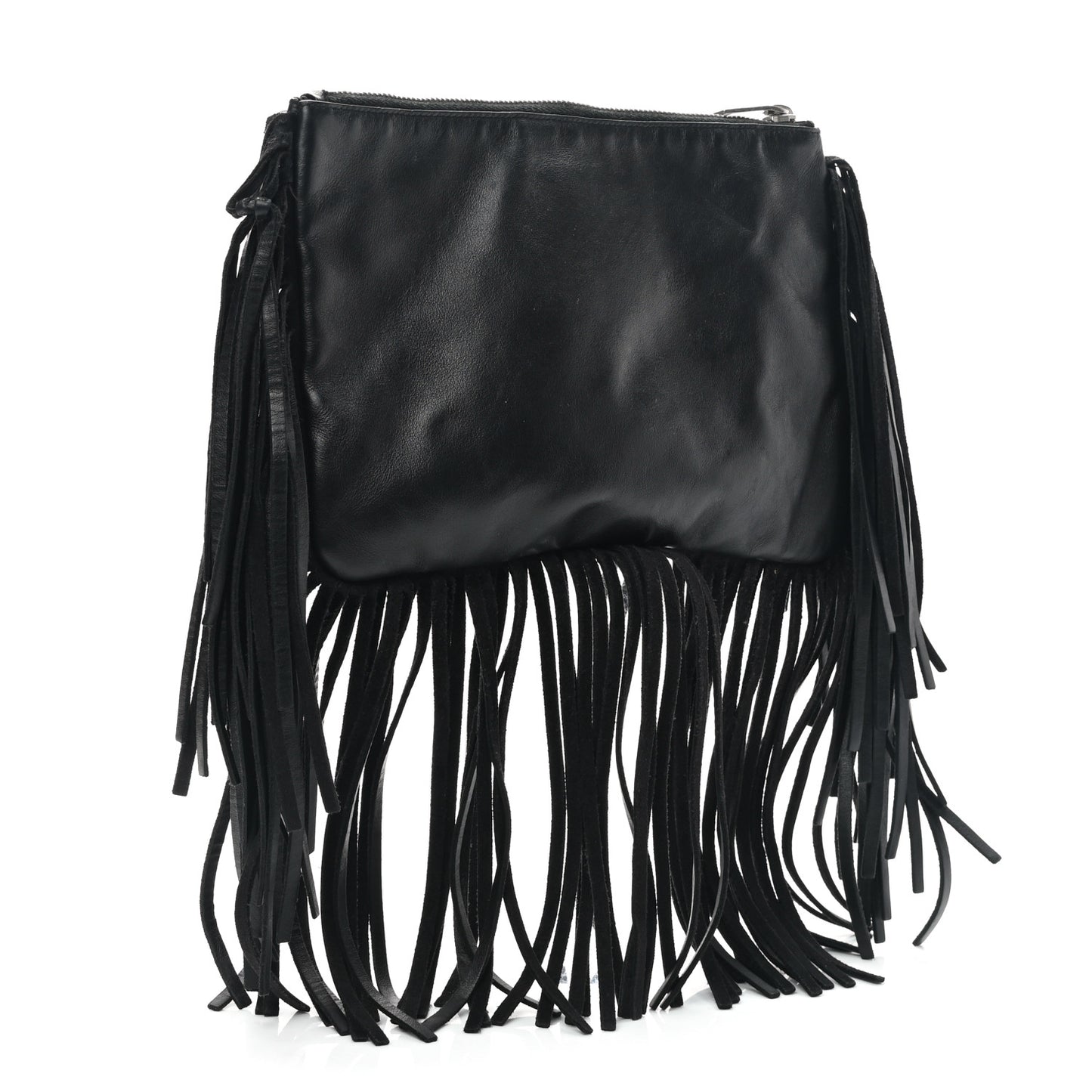 Calfskin Monogram Fringe Pouch Black
