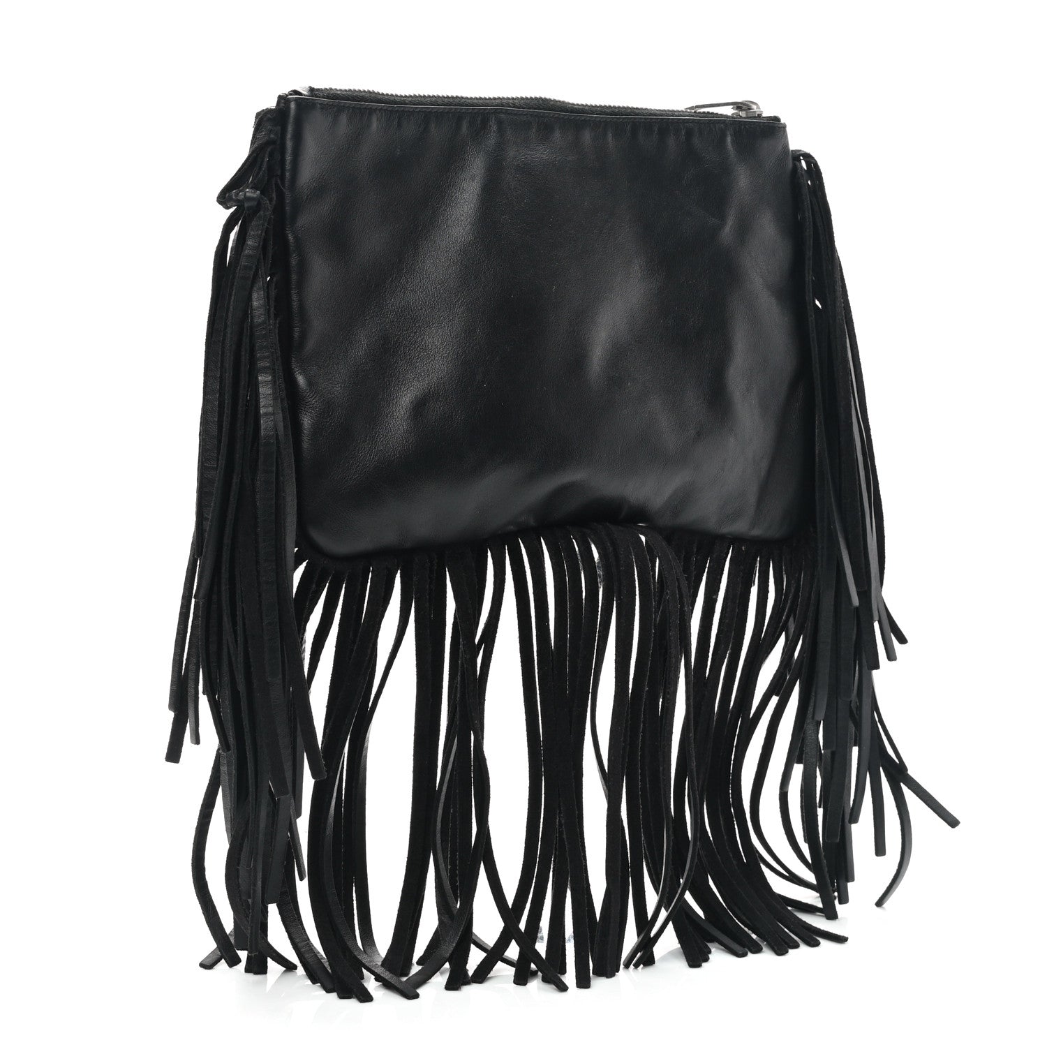 Saint Laurent Calfskin Monogram Fringe Pouch Black 3 of 13