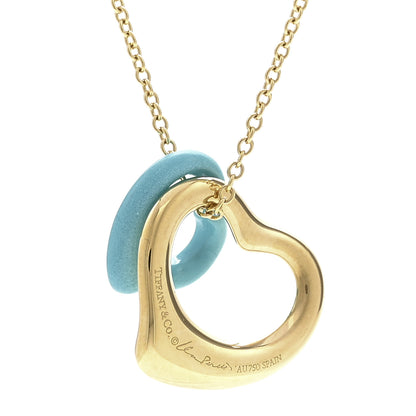 Tiffany 18K Yellow Gold Turquoise Elsa Peretti Double Open Heart Pendant Necklace 4 of 6