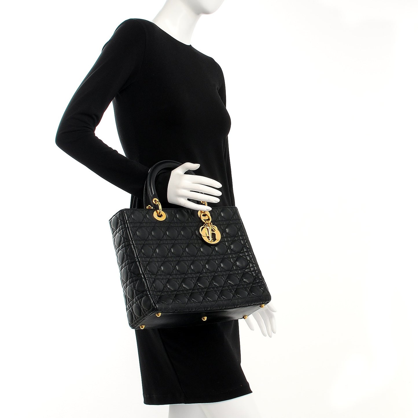 Vintage Lambskin Cannage Large Lady Dior Black