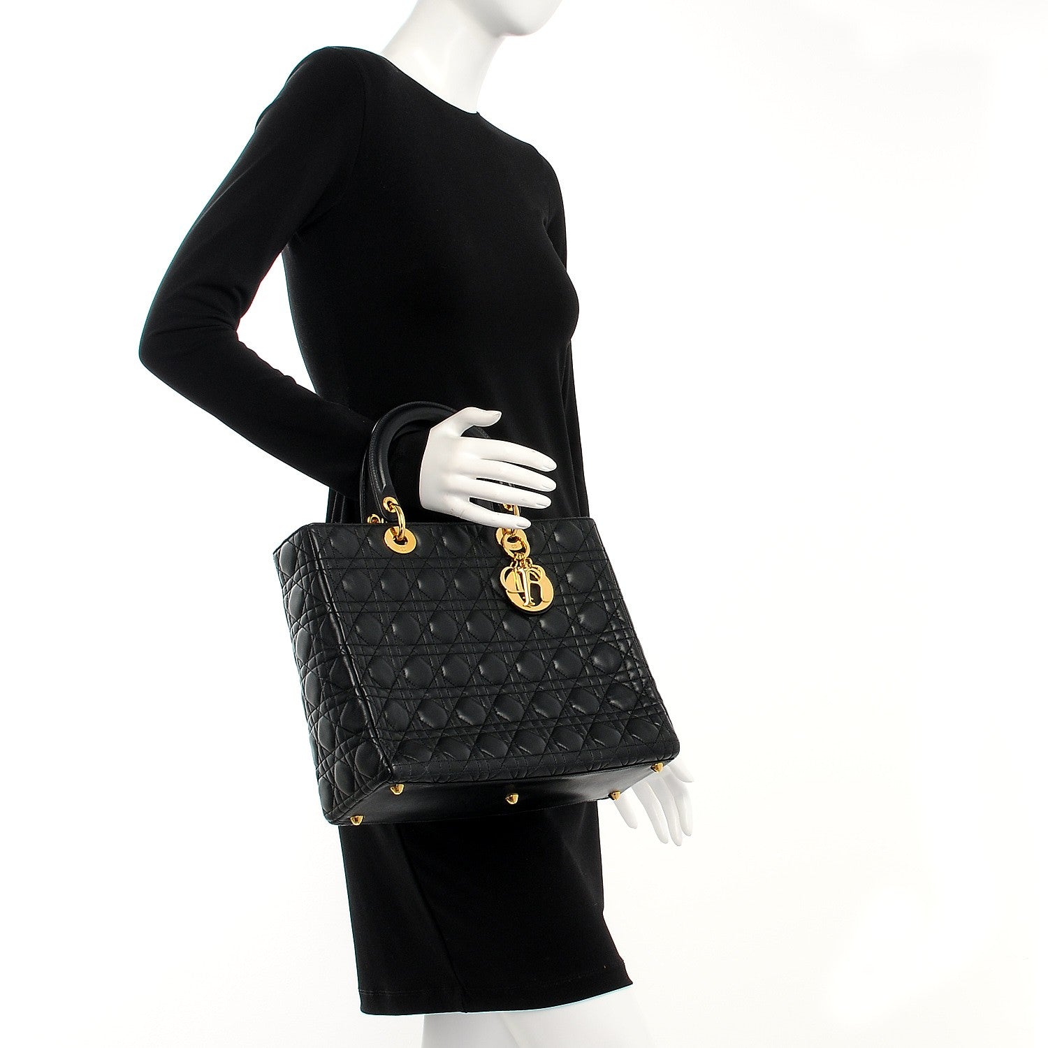 Christian Dior Vintage Lambskin Cannage Large Lady Dior Black 2 of 8