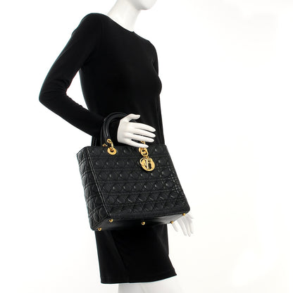 Christian Dior Vintage Lambskin Cannage Large Lady Dior Black 2 of 8