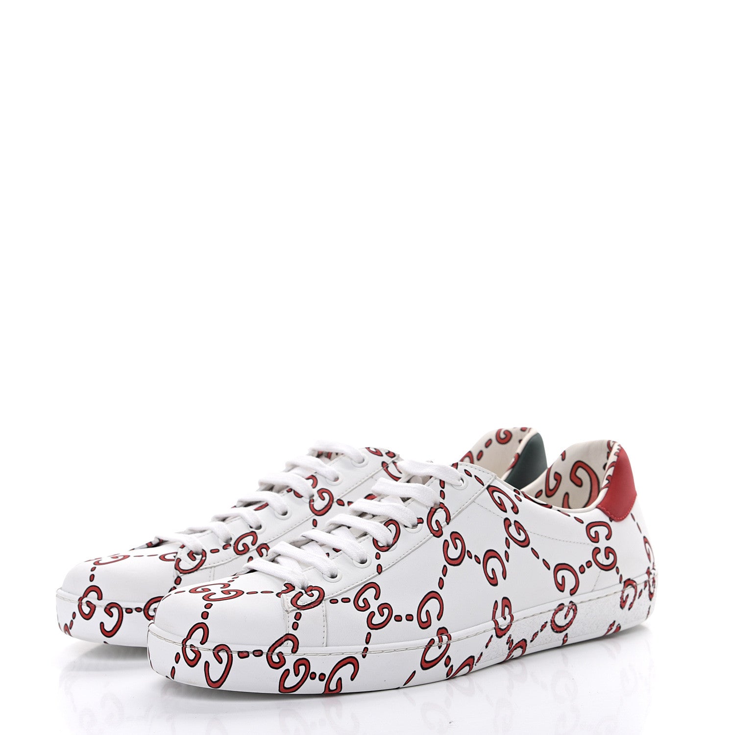 Gucci Calfskin GucciGhost Print Mens Ace Sneakers 10.5 White Hibiscus Red 3 of 7