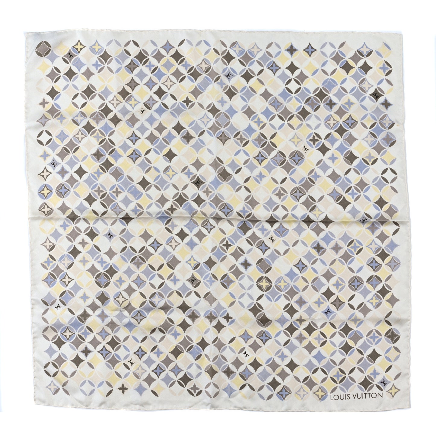 Silk Monogram Flower Tile Square Scarf Beige Multicolor