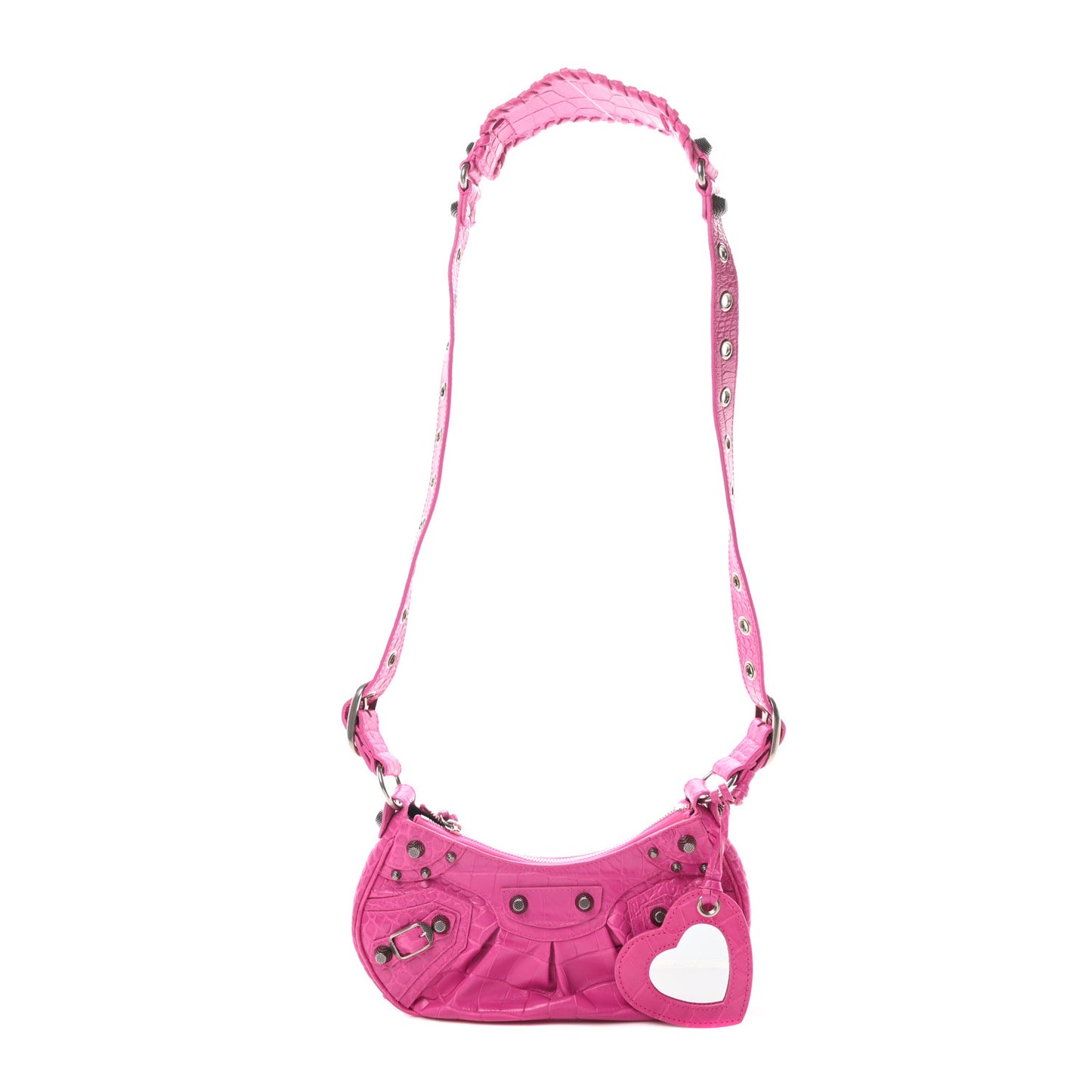 Extra Supple Calfskin Crocodile Embossed XS Le Cagole Shoulder Bag Lipstick Pink