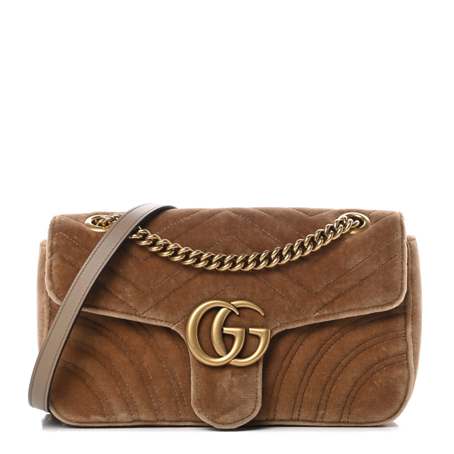 Velvet Matelasse Small GG Marmont Shoulder Bag Taupe