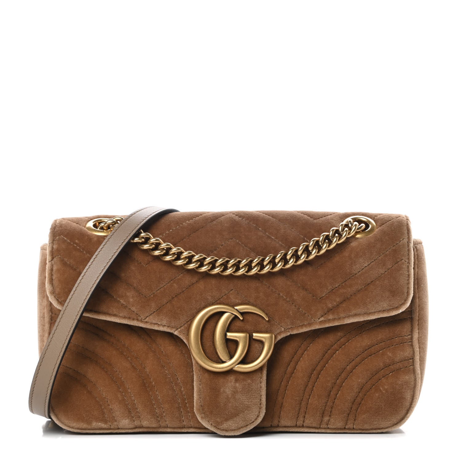 Gucci Velvet Matelasse Small GG Marmont Shoulder Bag Taupe 1 of 13