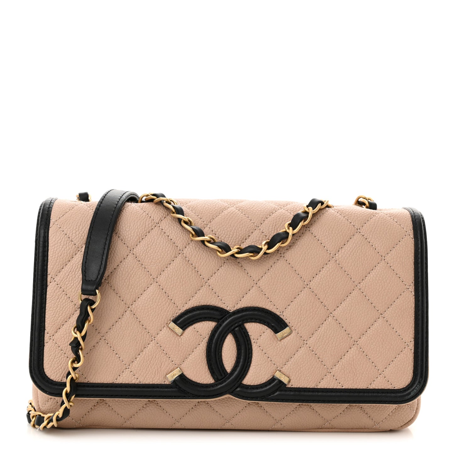Caviar Quilted Medium CC Filigree Flap Beige Black