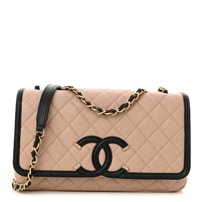 Chanel Caviar Quilted Medium CC Filigree Flap Beige Black 1 of 12