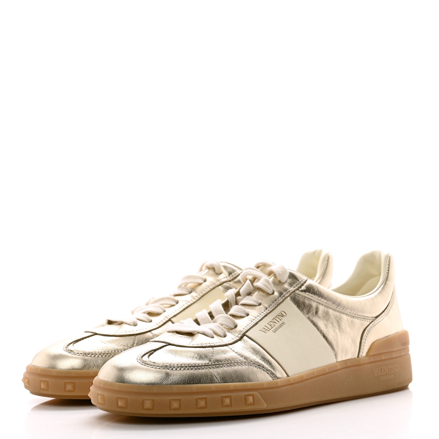 Valentino Garavani Laminated Calfskin Nappa Upvillage Sneakers 39 Platinum Ivory Amber 3 of 9
