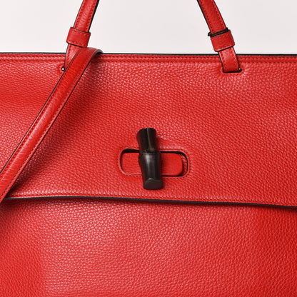 Gucci Pebbled Calfskin Large Bamboo Daily Top Handle Bag Red 10 of 10