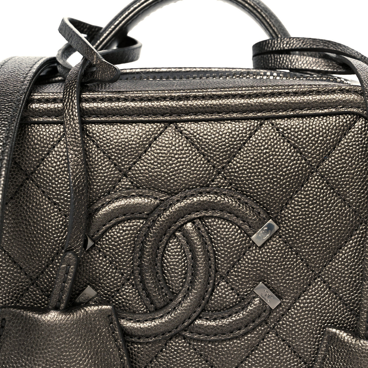 CHANEL Metallic Caviar Quilted Filigree Backpack Dark Silver Chanel Metallic Caviar Quilted Small CC Filigree Vanity Case  main image 2