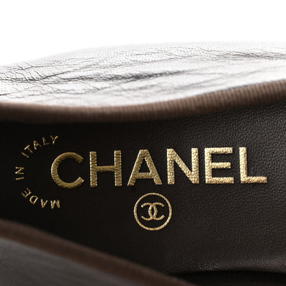 Chanel Crumpled Shiny Lambskin Cap Toe CC Ballerina Flats 39 Dark Brown Red 8 of 10