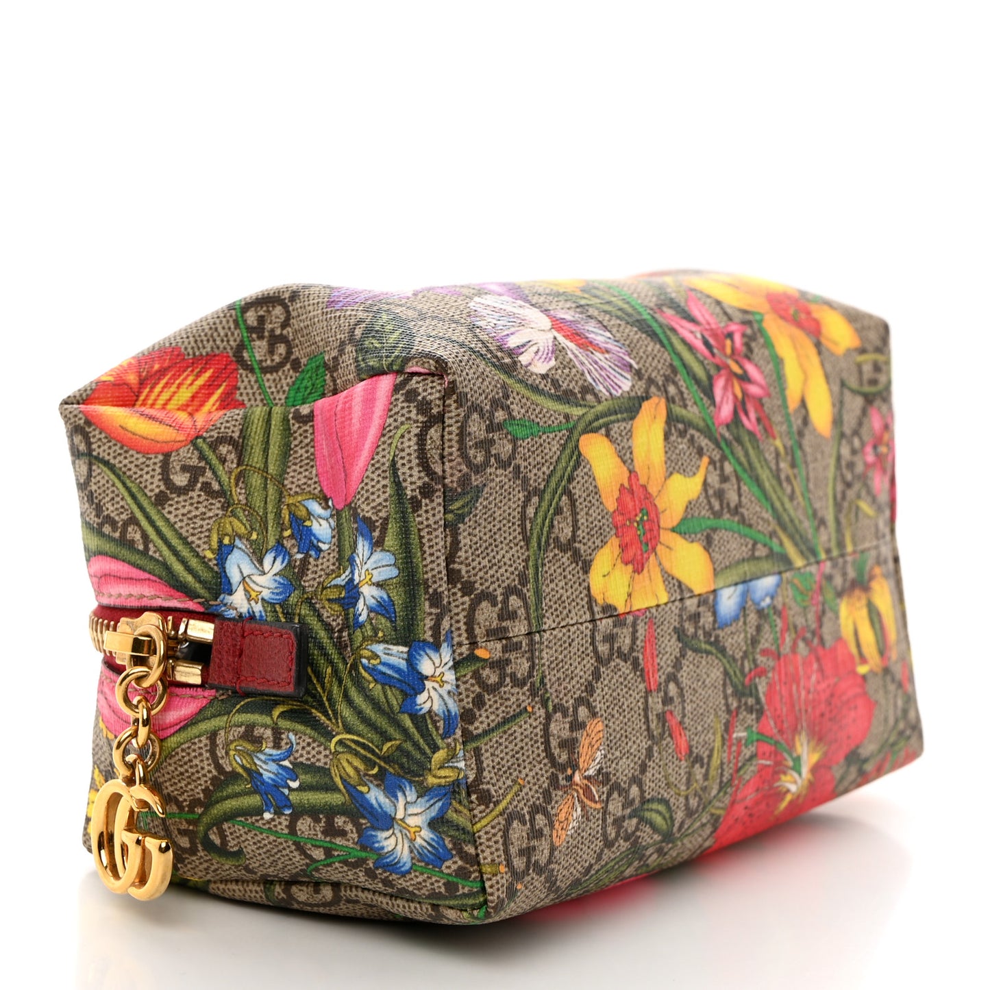 Soft GG Supreme Monogram Flora Calfskin Small Ophidia Cosmetic Case Beige Ebony Multicolor Rosso