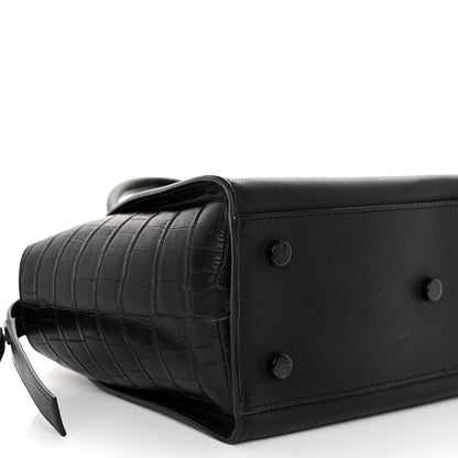 Saint Laurent Smooth Calfskin Crocodile Embossed Baby Monogram Downtown Cabas Black 8 of 10